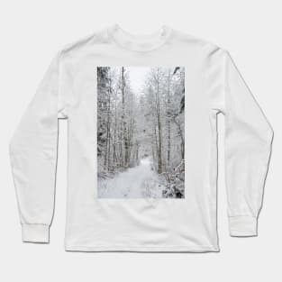 Snow Covered Trees Line The Path Long Sleeve T-Shirt